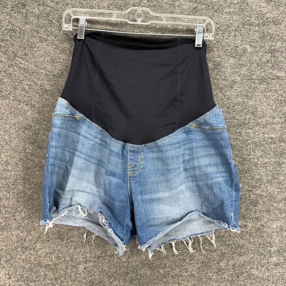 Ingrid & Isabel Maternity Shorts Women 12 Maternity Blue Cut Off Denim Pull On - Picture 1 of 5
